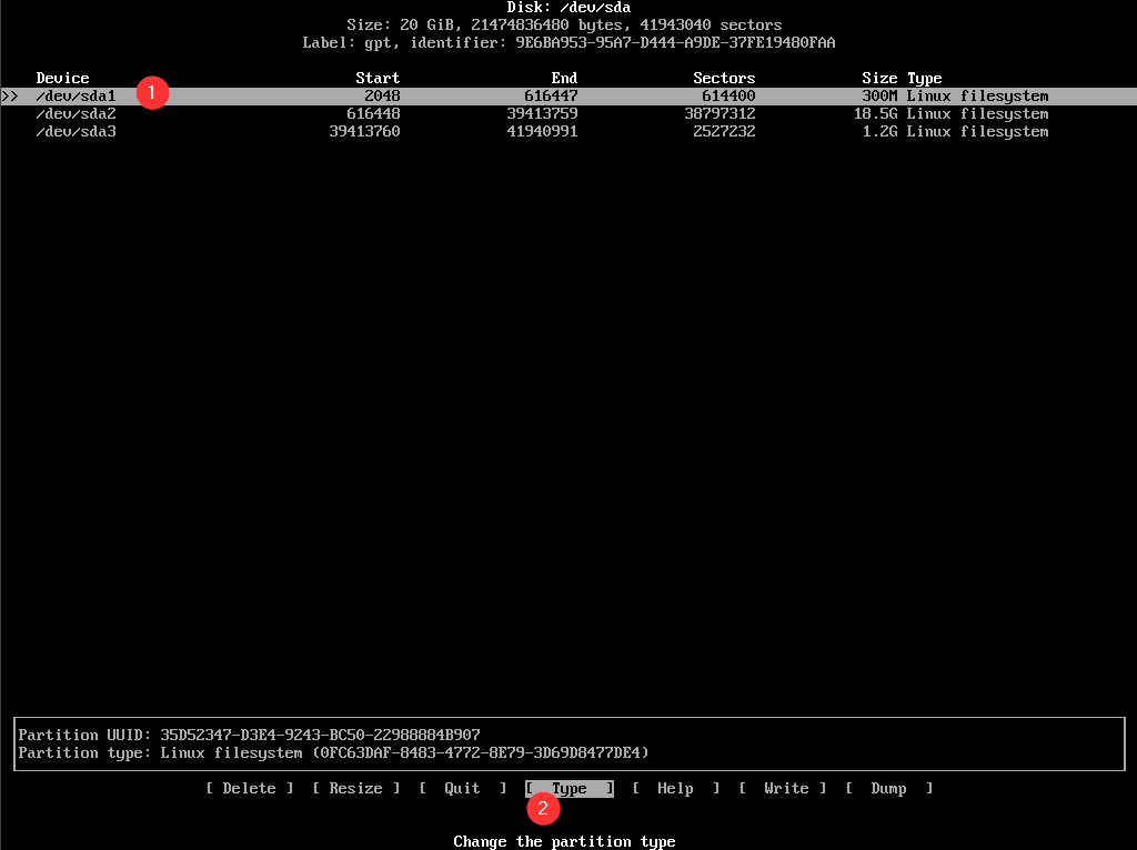 Tipo de la primera partición